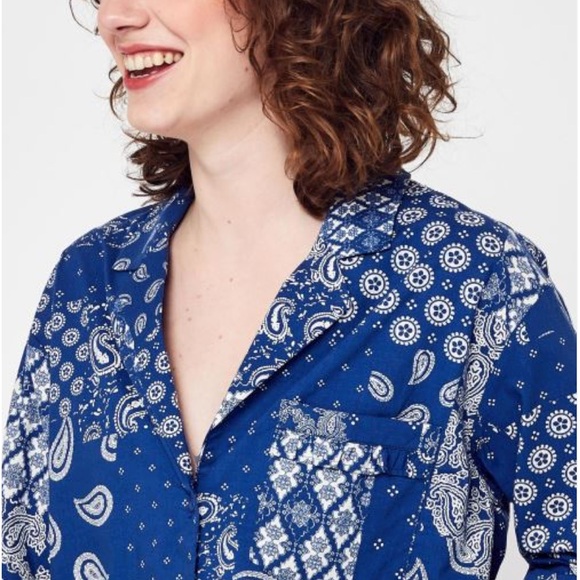 Grace & Mila Espinosa Blouse Size S Blue Print Top Cotton - Picture 5 of 12